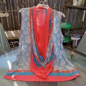 Tolani Collection Printed Tank w/built-in Scarf, L